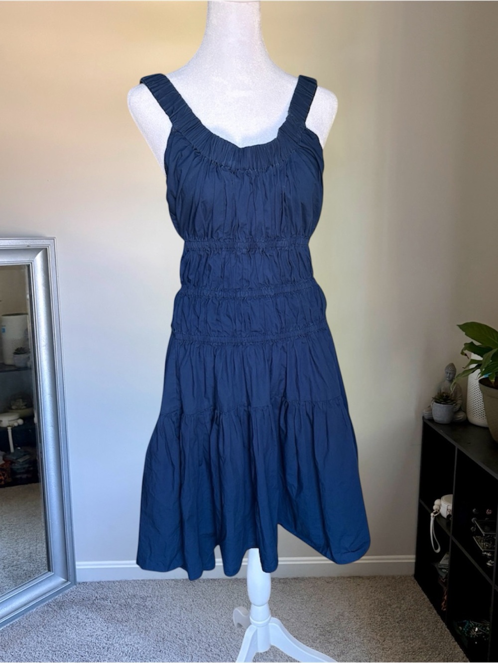 Eudon Choi Navy Sleeveless Smocked Midi Dress